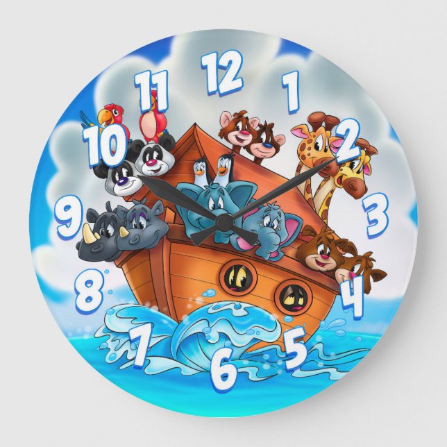 Cartoon Noah KinderwandtUhr Große Wanduhr (Vorderseite)
