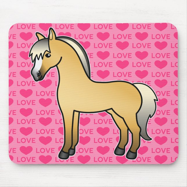 Cartoon Norwegische Fjord-Pferde-Liebe Mousepad (Vorne)