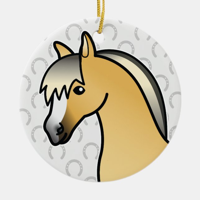 Cartoon Norwegischer Fjord Pferdekopf Keramikornament (Vorne)