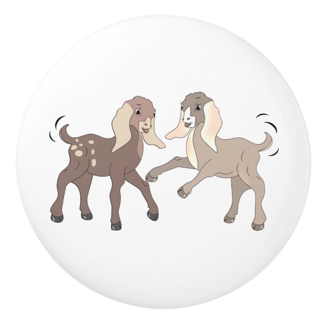 Cartoon Nubian Goat Kids Keramikknauf (Vorderseite)