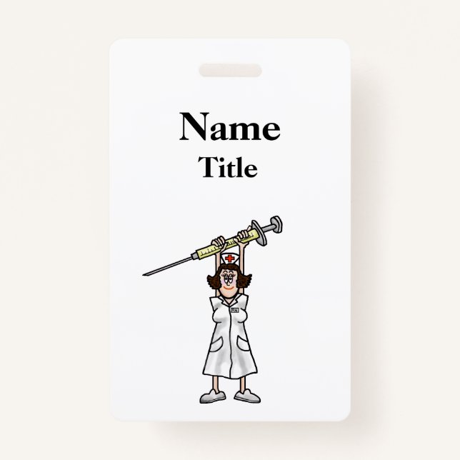 Cartoon Nurse mit Spritze Abzeichen Anpassen! Ausweis (Vorderseite)