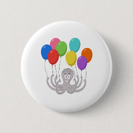 Cartoon Octopus Bunte Balloons Button