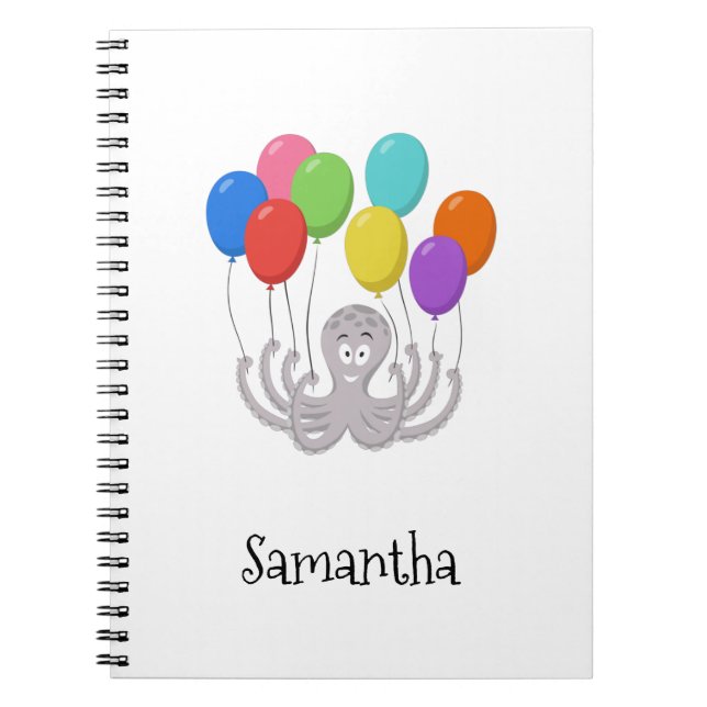 Cartoon Octopus Bunte Balloons für die Schule Notizblock (Vorderseite)