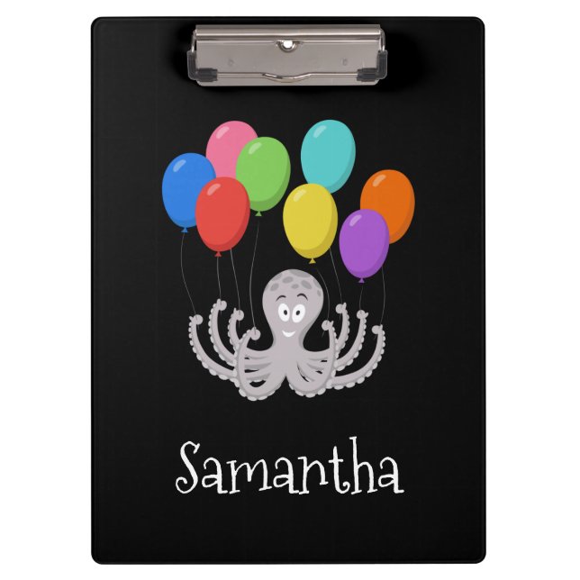Cartoon Octopus Bunte Balloons Zwischenablage Klemmbrett (Vorderseite)