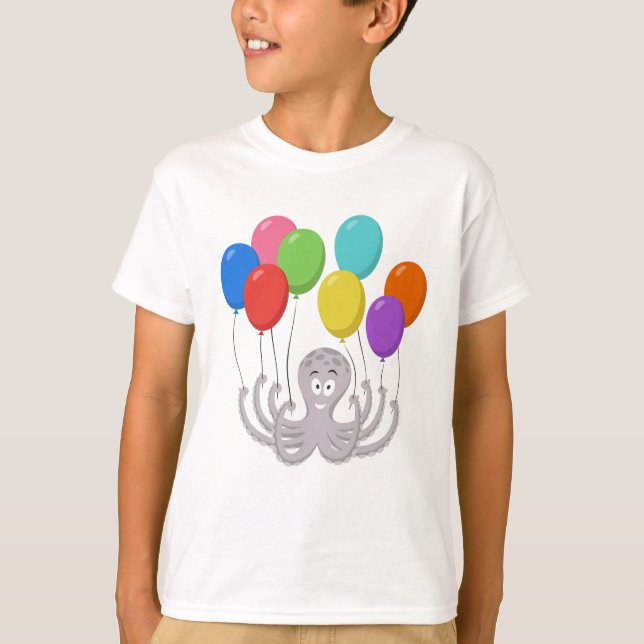 Cartoon Octopus Farbige Balloons Kinder T-Shirt (Vorderseite)
