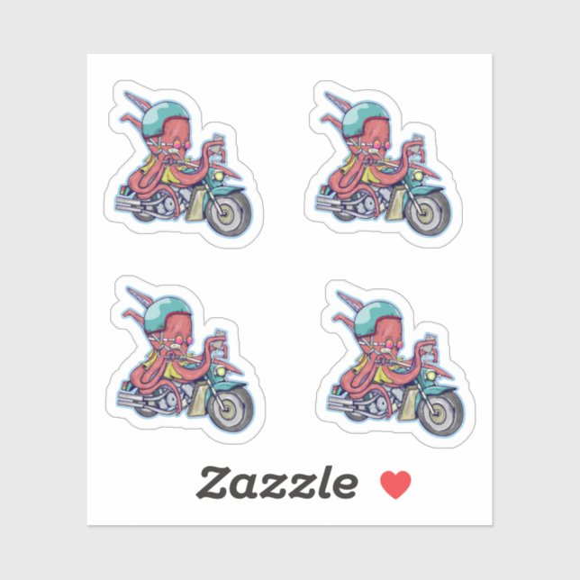 CARTOON OCTOPUS REITEN EIN MOTORRAD AUFKLEBER (Blatt)
