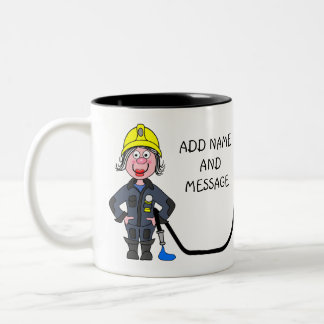 Cartoon of female Firefighter Zweifarbige Tasse