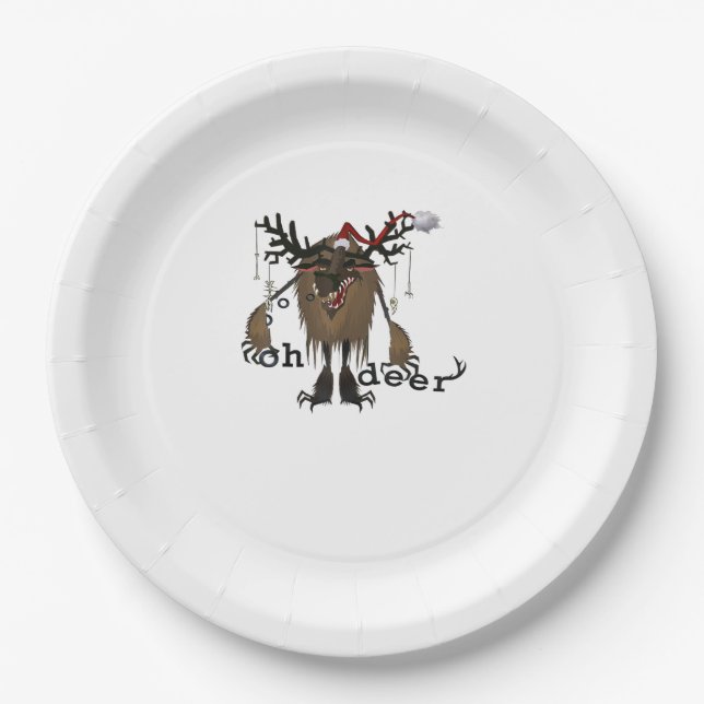 Cartoon Oh Deer Funny Reindeer Holiday Gamer Gift  Pappteller (Vorderseite)