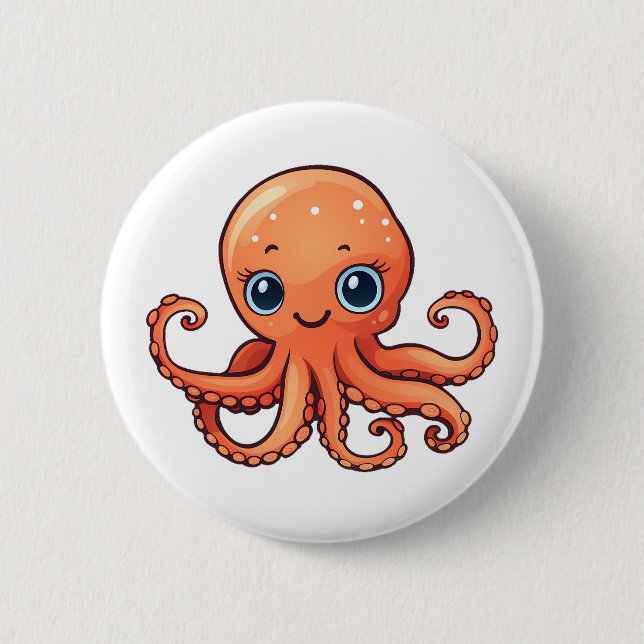 Cartoon-Oktopus-Abbildung Button (Vorderseite)