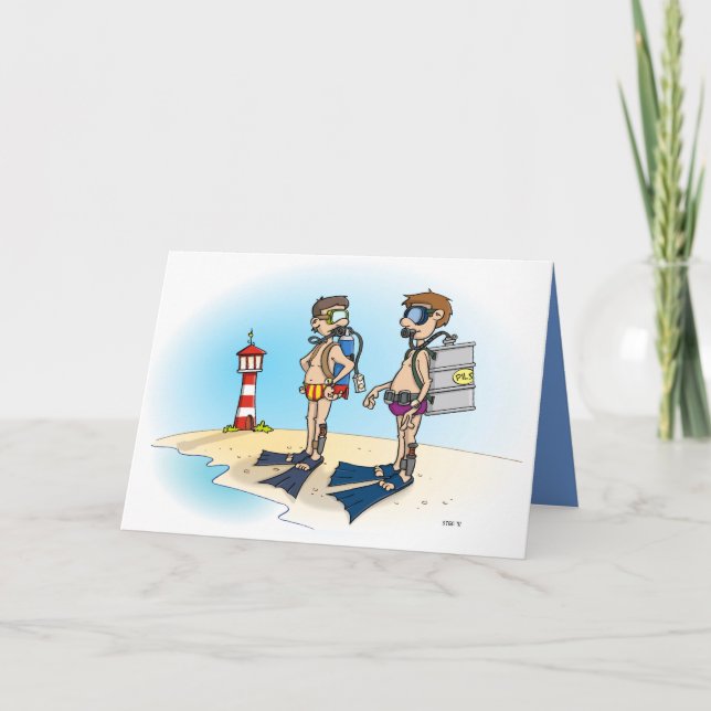 Cartoon; Op duikvakantie gaan. kaart Dankeskarte (Vorderseite)