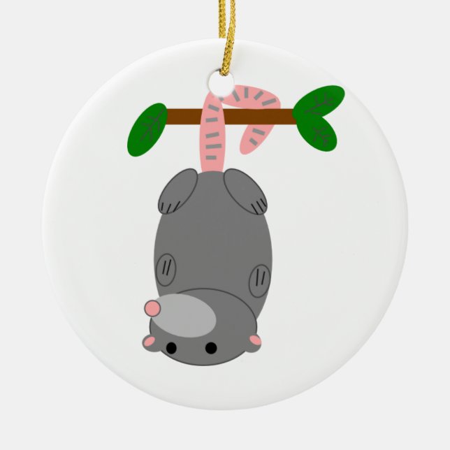 Cartoon-Opossum-/Opossum-hängende Oberseite - Keramikornament (Vorne)