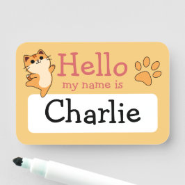 Cartoon Orange Cat, Paw Print, Custom, Yellow Namensschild