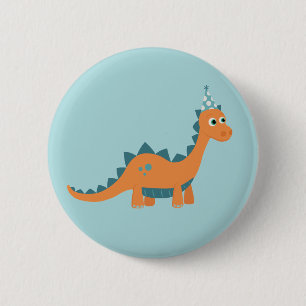 Cartoon Orange-Dinosaurier mit Party-Hut Button
