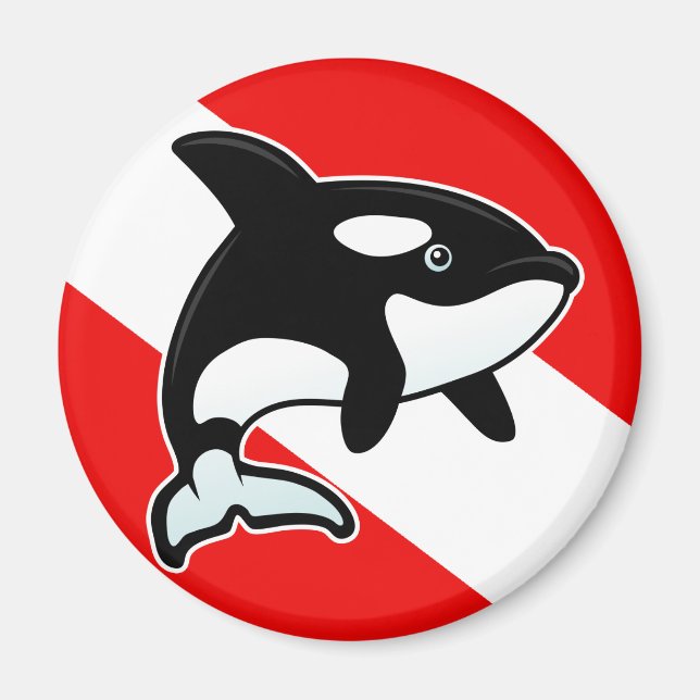 Cartoon Orca Dive Flag Magnet (Vorne)
