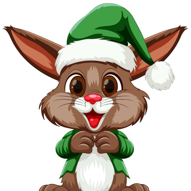 Cartoon Ornament Aus Glas (Cartoon Rabbit Big Brown Eyes and Green Hat with white Fur Christmas Ornament!)