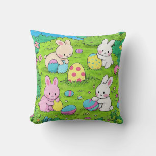 Cartoon Osterbrunnes und bunte Eier Kissen