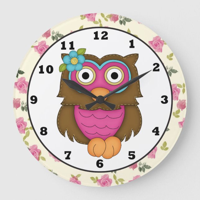 Cartoon Owl Clock Große Wanduhr (Vorderseite)