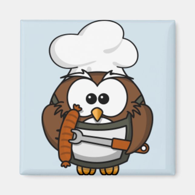 Cartoon Owl Summer Barbecue Blue Magnet (Vorne)