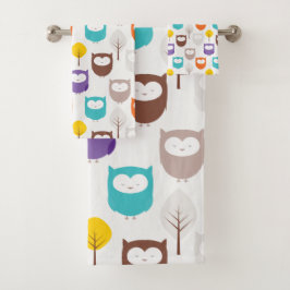 Cartoon Owls Badhandtuch Set