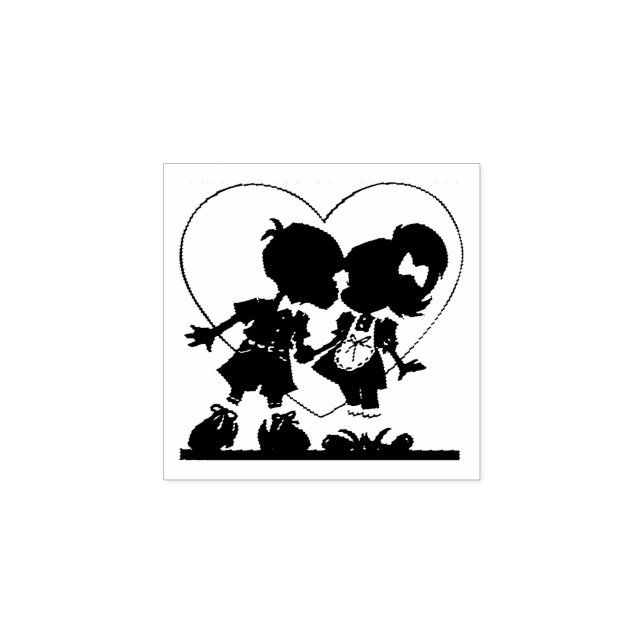 Cartoon Paar in Liebe mit Herz Gummistempel (Prägung)