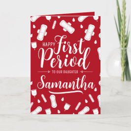 Cartoon Pads Red Script Daughter Erster Zeitraum Karte