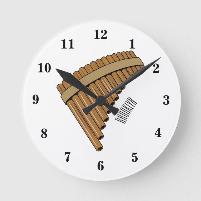 Cartoon Pan Flam / PanPipes Runde Wanduhr (Vorderseite)