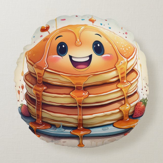 Cartoon Pancakes Round Kissen - Whimsical and Fun (Vorderseite)