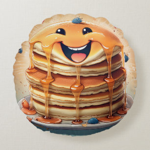 Cartoon Pancakes Round Kissen - Whimsical and Fun