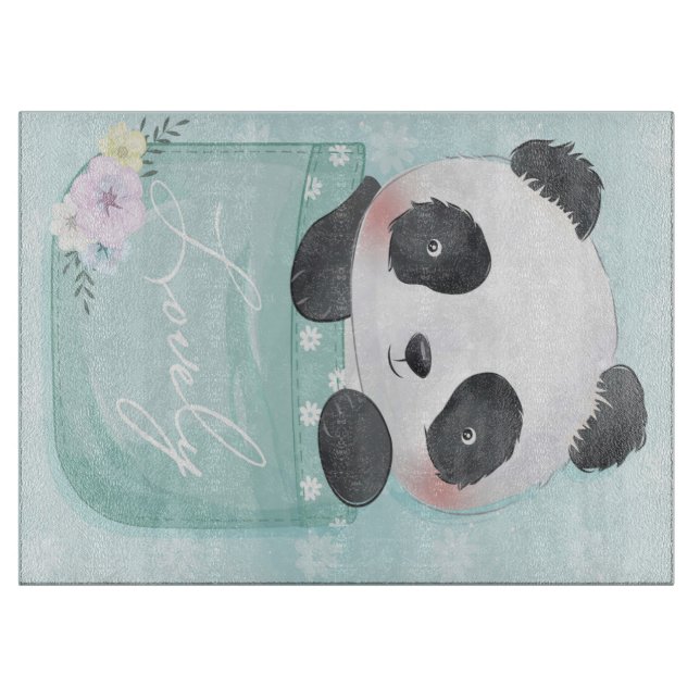 Cartoon Panda | Niedliches Panda ist in Tasche Schneidebrett (Vorderseite)