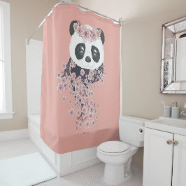 Cartoon-Panda-Portrait mit Sakura-Blume Duschvorhang