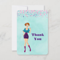 Cartoon Party Girl with Pink Confetti Vielen Dank