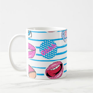 Cartoon Patch Abzeichen: Pop Art. Kaffeetasse