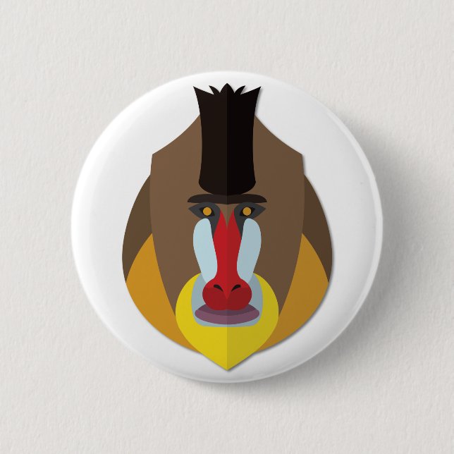 Cartoon-Pavian-Kopf Button (Vorderseite)