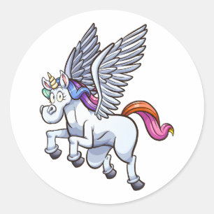 Cartoon pegasus unicorn runder aufkleber