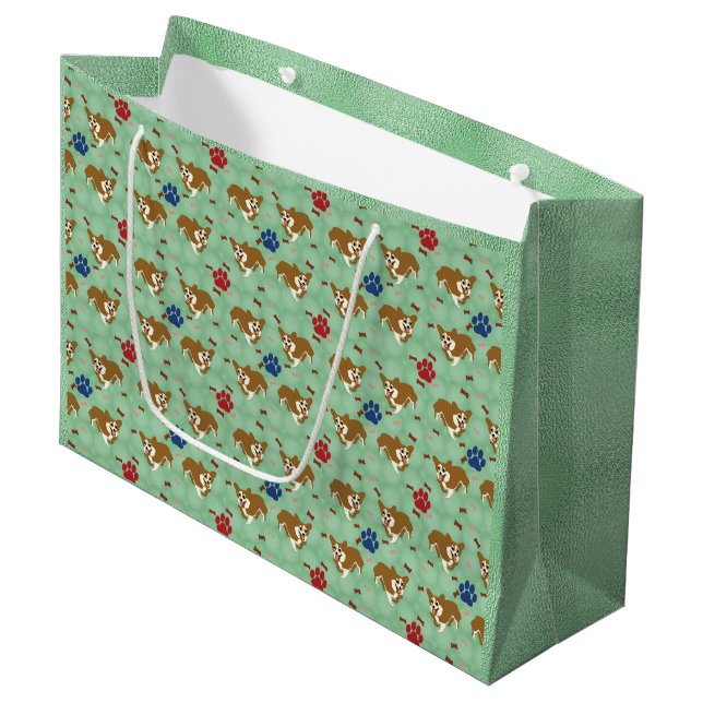 Cartoon Pembroke Welsh Corgi Große Geschenktüte (Vorderseite Schrägansicht)