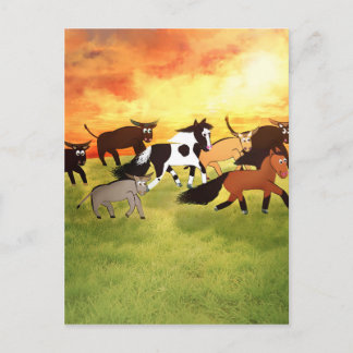 Cartoon Pferde mit Bull Postkarte