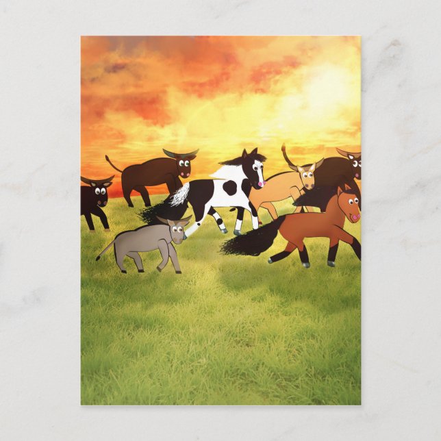 Cartoon Pferde mit Bull Postkarte (Vorderseite)