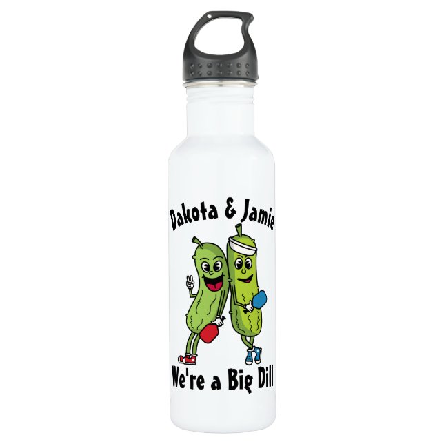 Cartoon Pickle Pair Pickleball Team Große Schwieri Edelstahlflasche (Vorderseite)