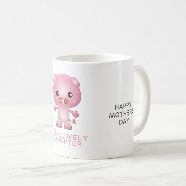Cartoon Pig Muttertag Kaffeetasse (VorderseiteRechts)