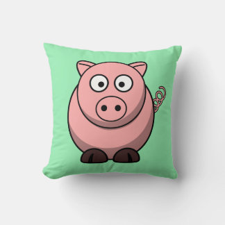 Cartoon Pig on Minze Green Kissen