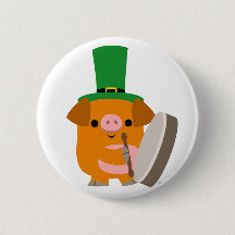 Cartoon Pig spielt Bodhran :) Button-Abzeichen