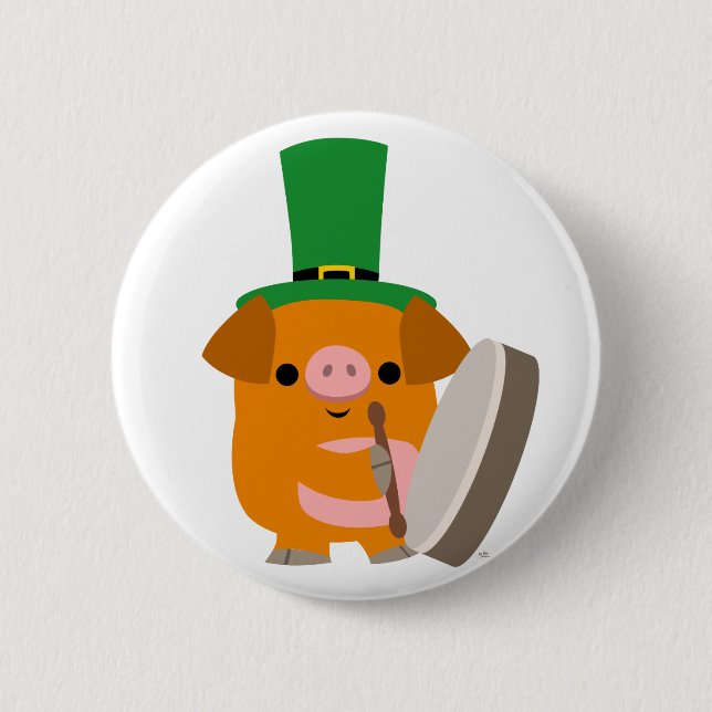 Cartoon Pig spielt Bodhran :) Button-Abzeichen Button (Vorderseite)