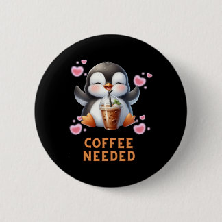 Cartoon-Pinguin-Kaffee benötigt T-Sticker Button