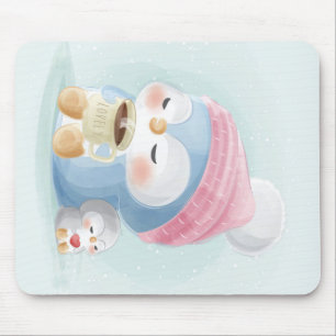 Cartoon Pinguin Niedlicher Pinguin mit Schnee Mousepad