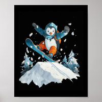 Cartoon Pinguin Snowboarden Abenteuer Winter