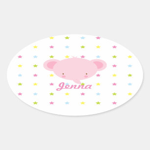 Cartoon Pink Baby Elephant Ovaler Aufkleber