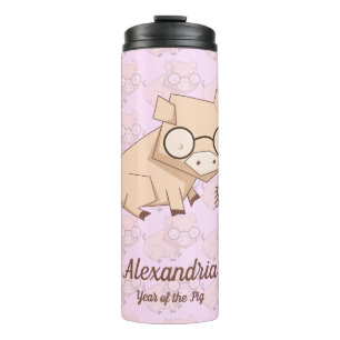 Cartoon Pink Chinesisches Jahr des Schweins Thermosbecher