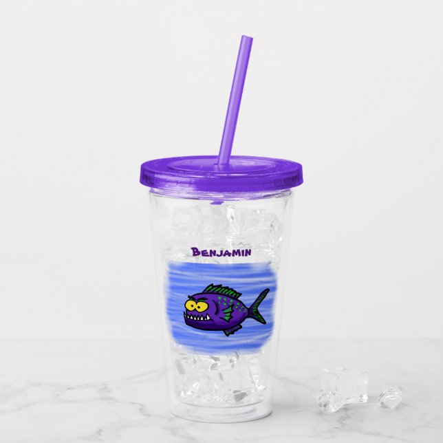 Cartoon Piranha Acryltrinkbecher (Rückseite Ice)