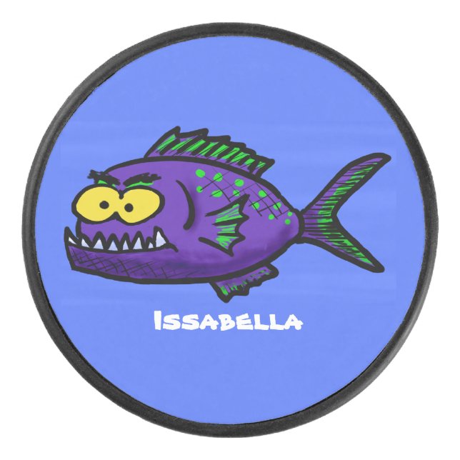 Cartoon Piranha Eishockey Puck (Vorderseite)