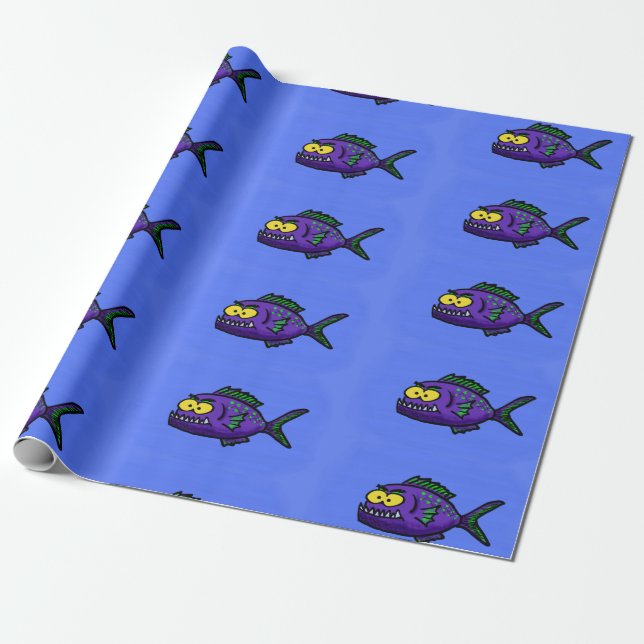 Cartoon Piranha Geschenkpapier (Ungerollt)